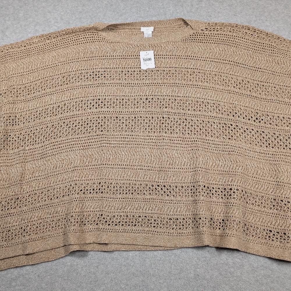 J. Jill‎ Women Sweater Small-Large Open Knit Poncho Relax Pullover Crewneck Tan